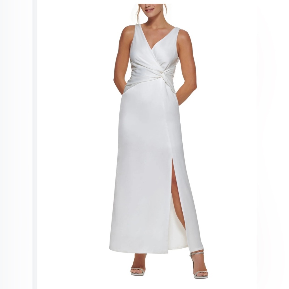 #J148. DKNY Ruched zippered knotted front slitted sleeveless Dress NWT Size 6